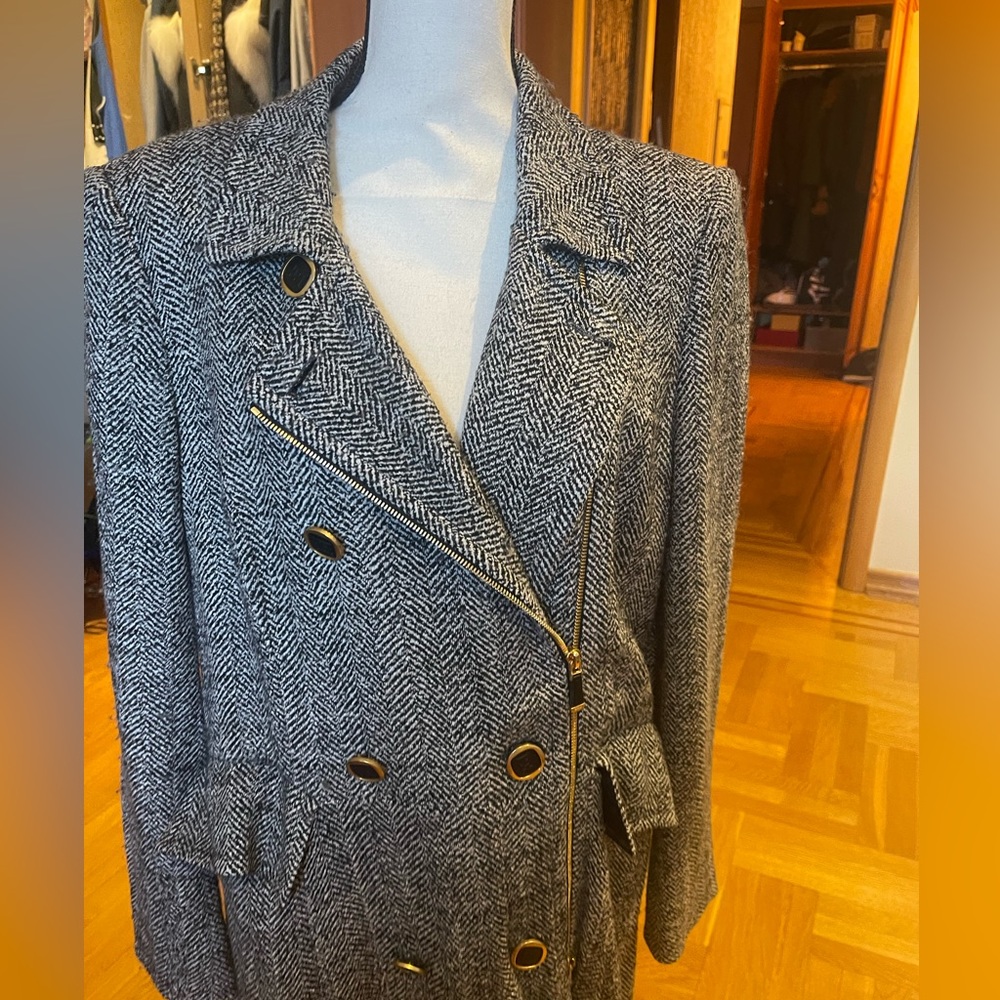 Escada trench maxi long double breasted wool tweed coat Sz 40 USA 12-14